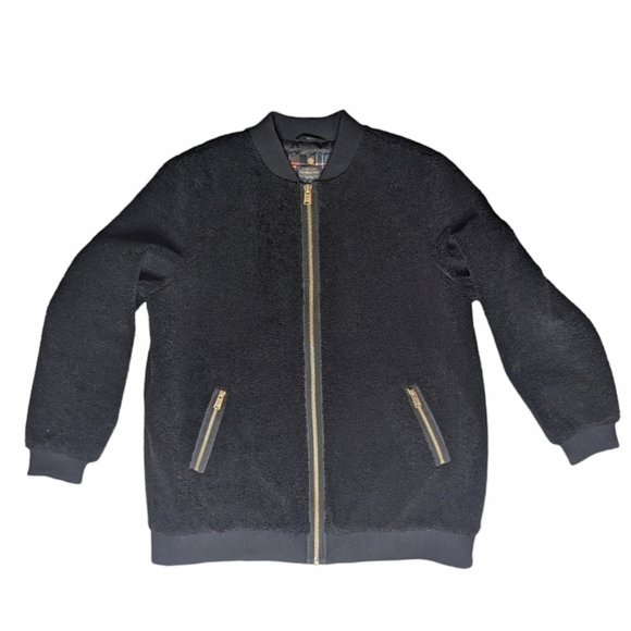 Pendleton black soft wooly knit oversized bomber jacket women's size XL - Picture 1 of 4